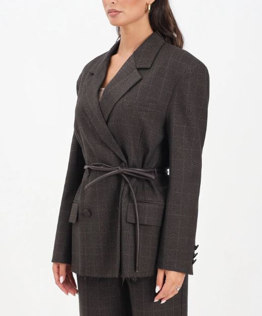 VICOLO Giacca Over con Fondo a Taglio Vivo Marrone