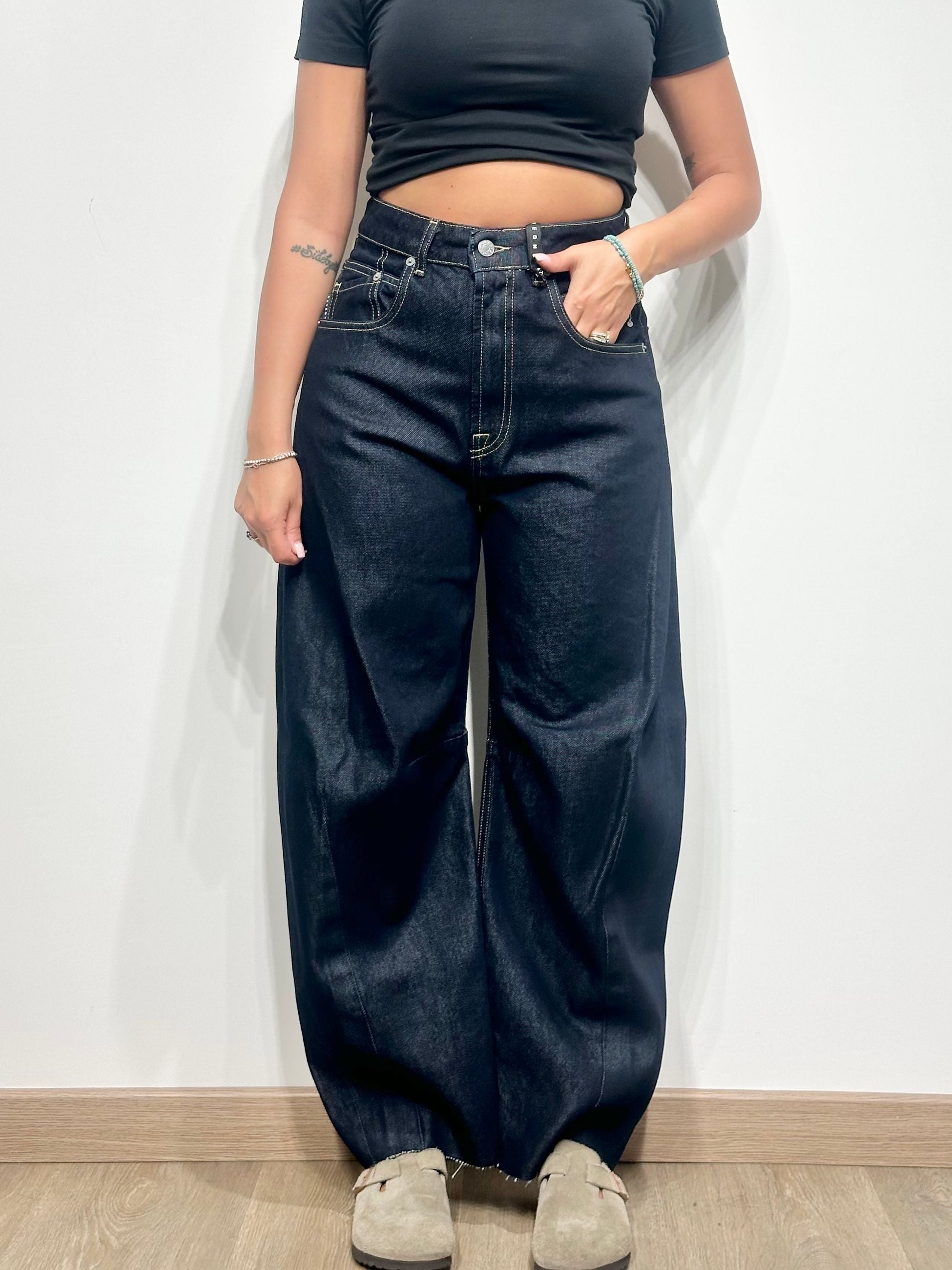 Haveone Jeans Barbara Balloon Sfrangiato Blù
