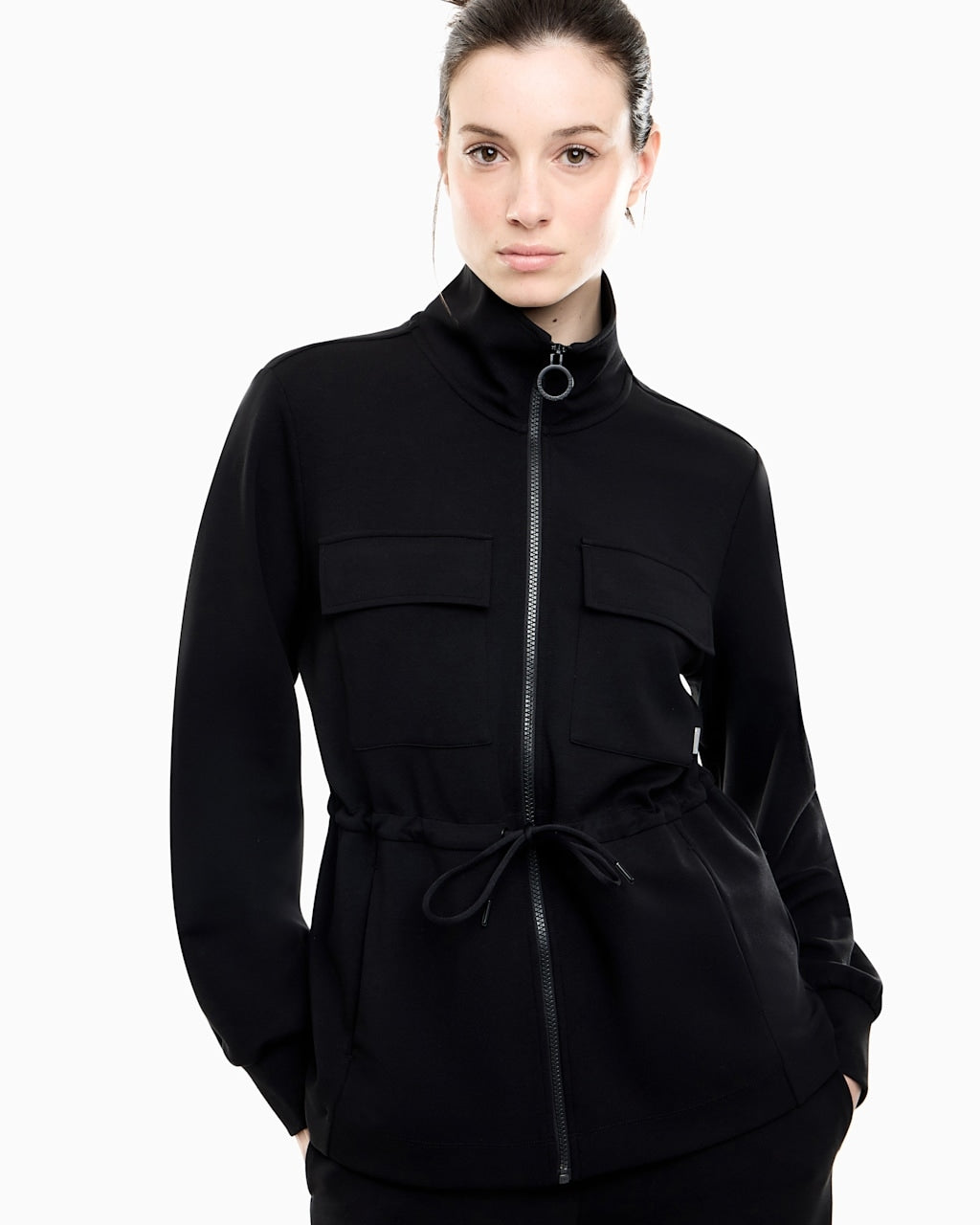 Armani EA7 Felpa Modal Stretch Regular Fit con Cerniera e Tasche Nero
