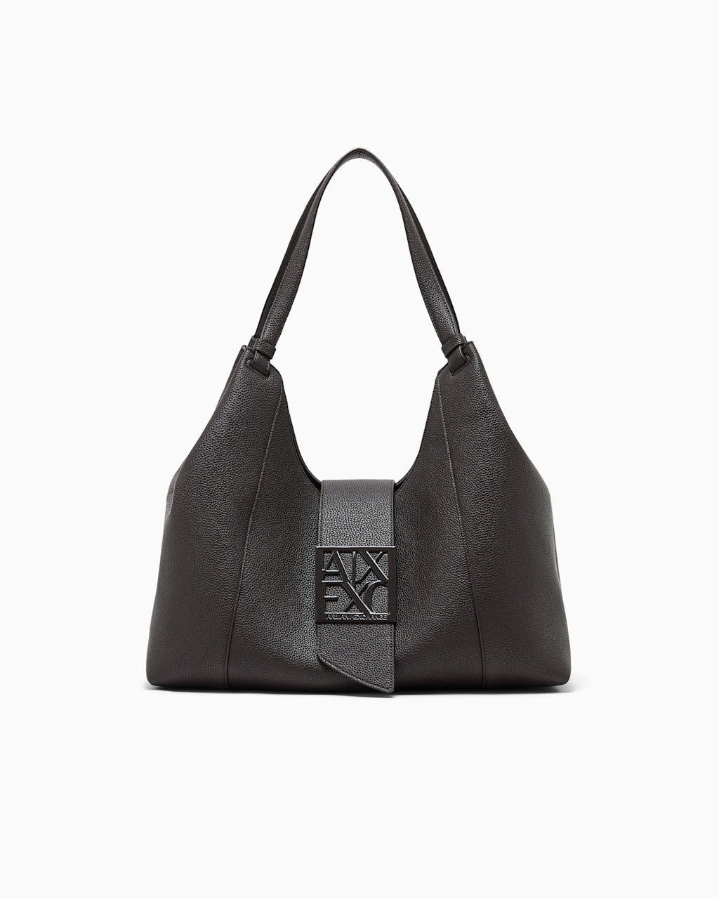 Armani Exchange Borsa Hobo Effetto Pelle con Placca Logo Marrone