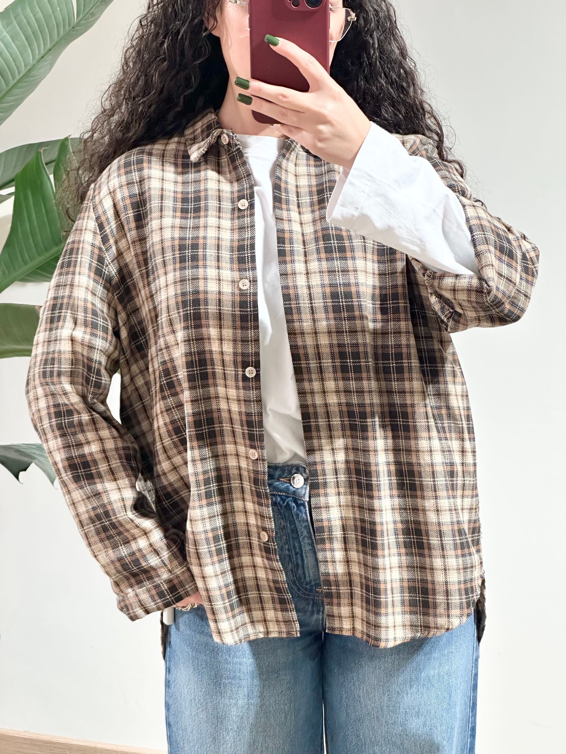 Haveone Camicia a Quadri 
Blù Marrone