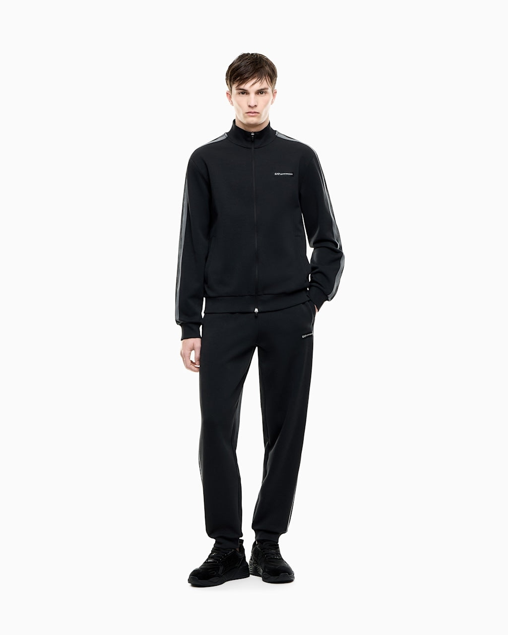 Armani EA7 Tuta con Logo Series in Jersey Misto Cotone Nero