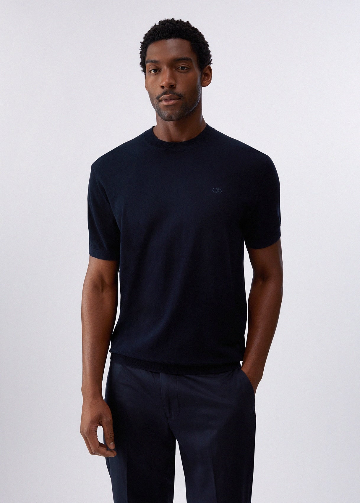 Liu Jo Maglia Manica Corta con Logo Tono sul Tono Blu