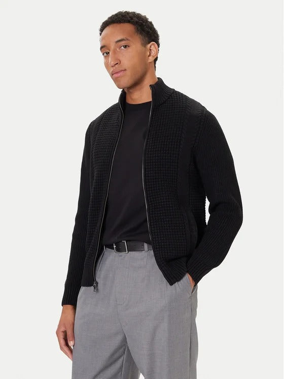 Guess Cardigan Waffle Zip Ryder Nero