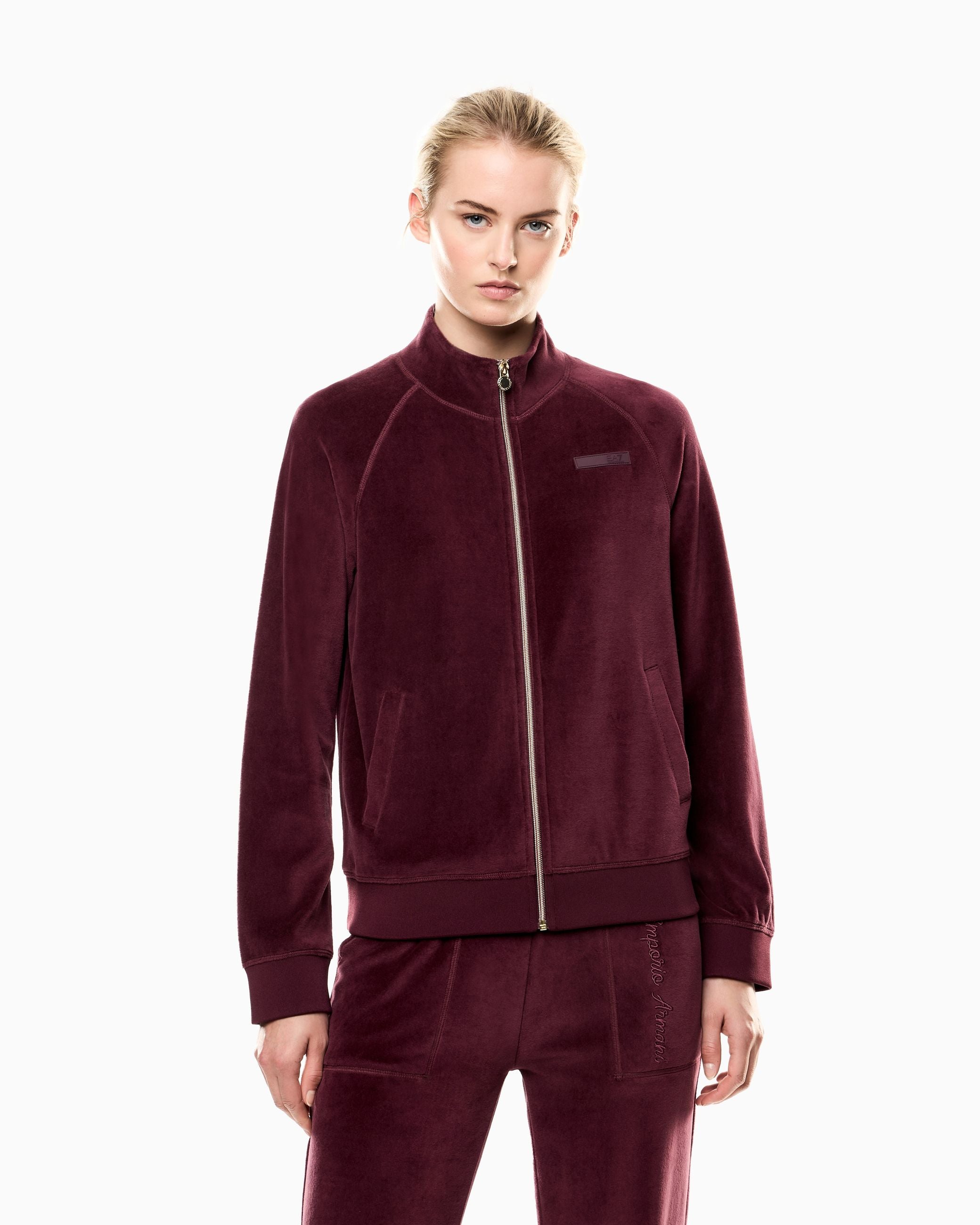 Armani EA7 Felpa con Zip Athletic Velour in Ciniglia Stretch