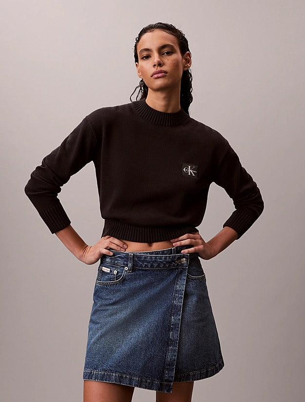 Calvin Klein Jeans Maglione con Stemma in Maglia in Cotone Nero