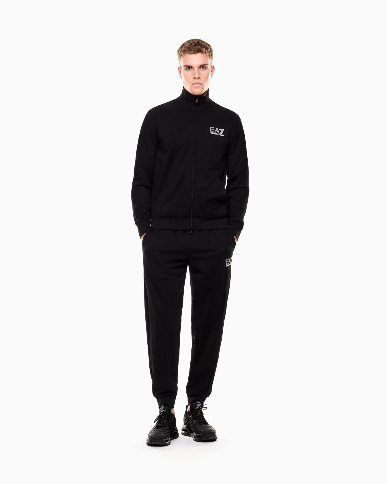 ARMANI EA7 Tuta con Cerniera Visibility in Puro Cotone Nero