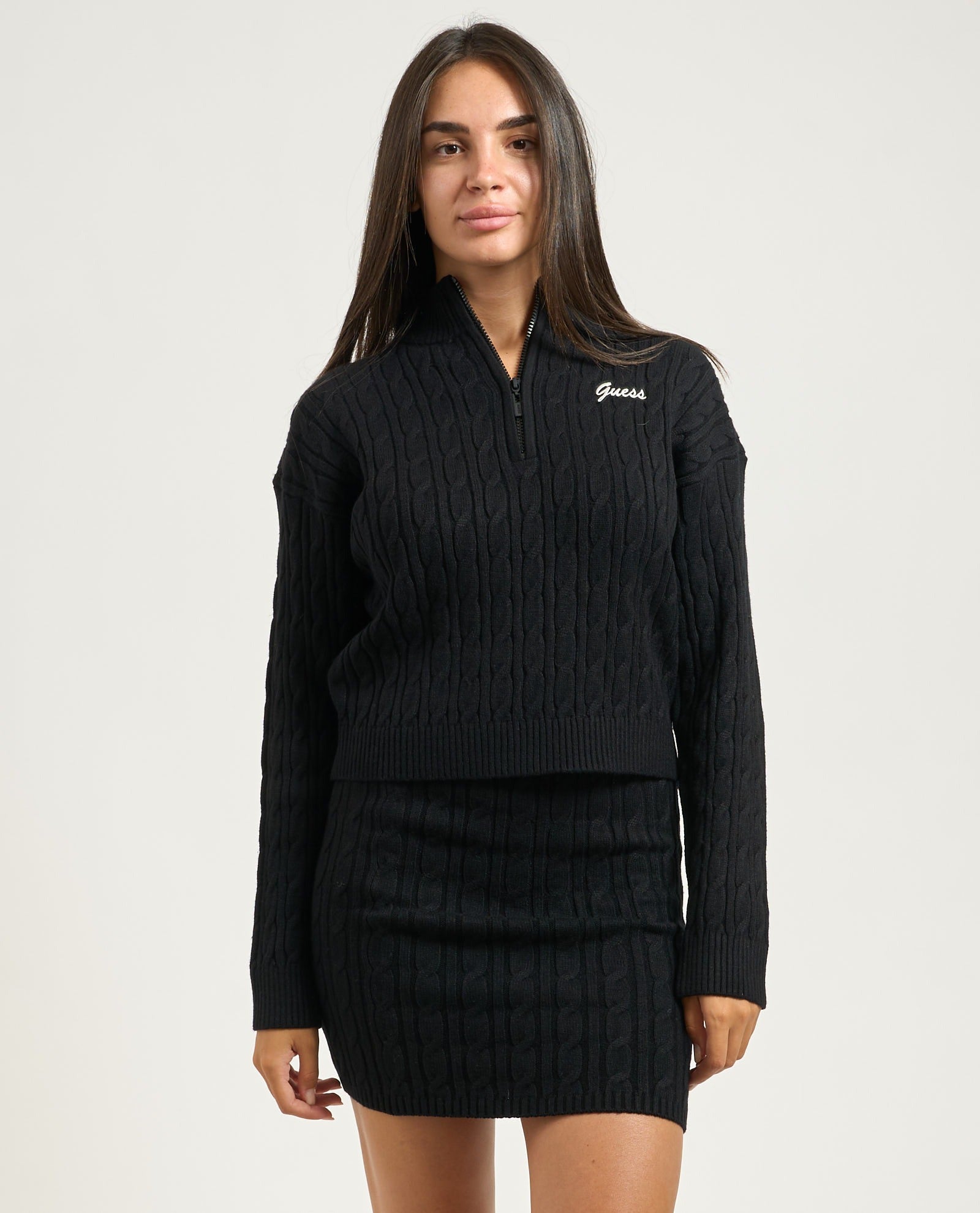 Guess Active Maglia con cerniera corta in maglia motivo trecce