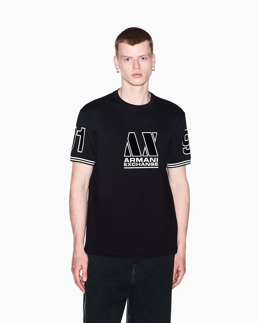Armani Exchange T-shirt Regular Fit in Jersey di Cotone Black