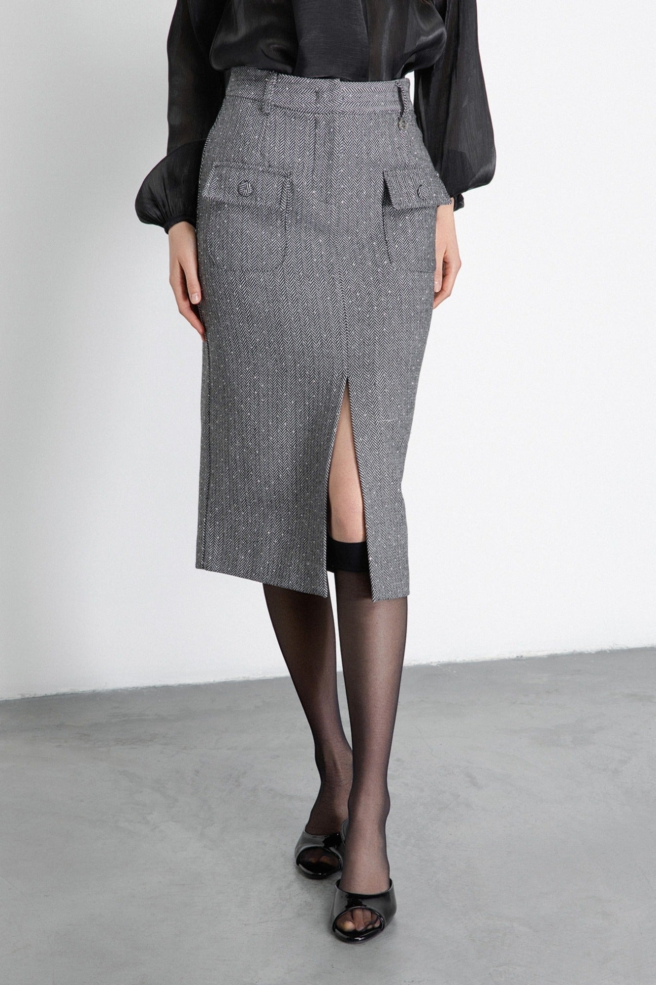 Gaelle Paris Gonna Tubino in Spigato Nero Bianco