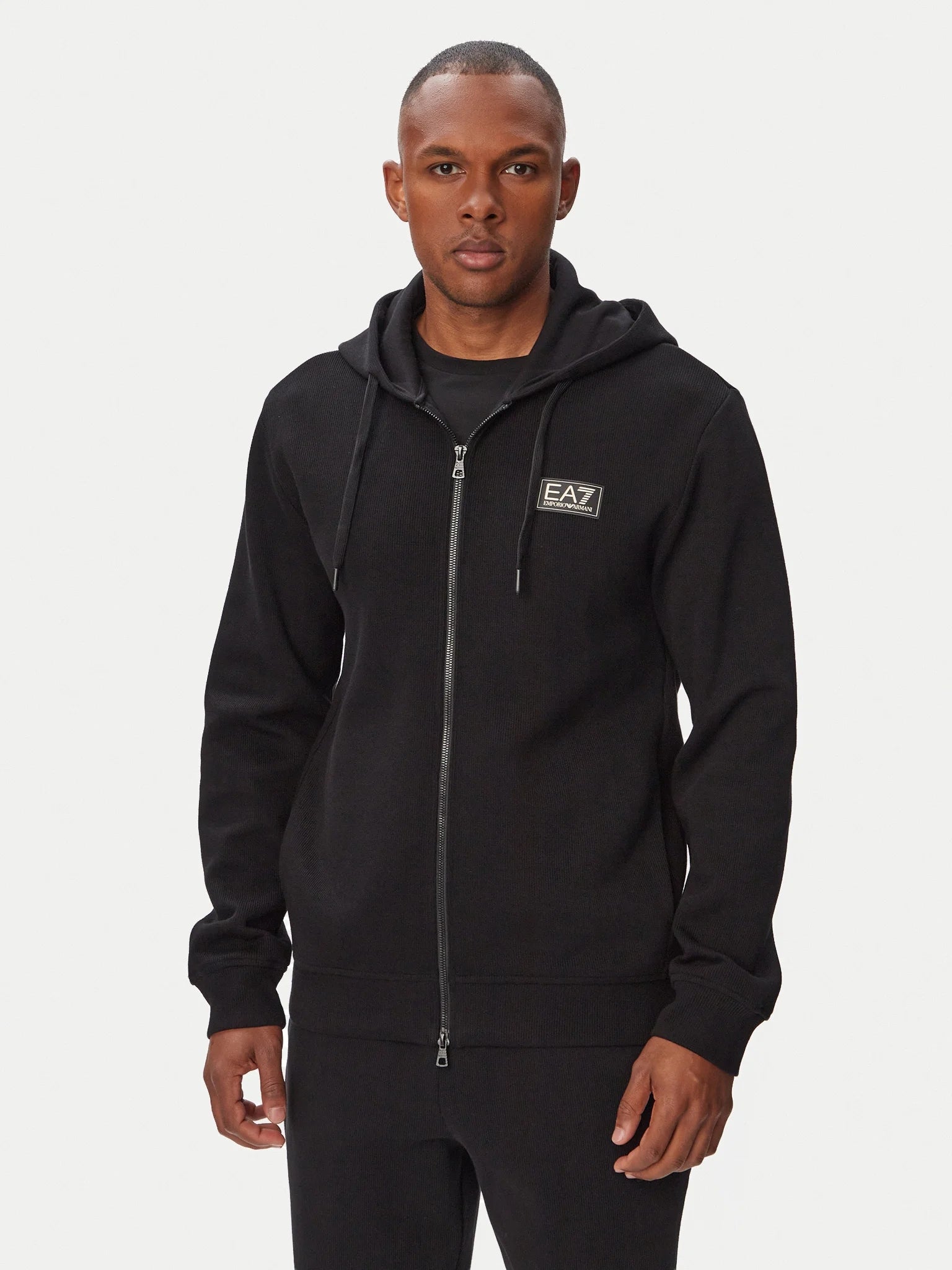 Armani EA7 Felpa Core Identity in Cotone con Collo Baseball Nero