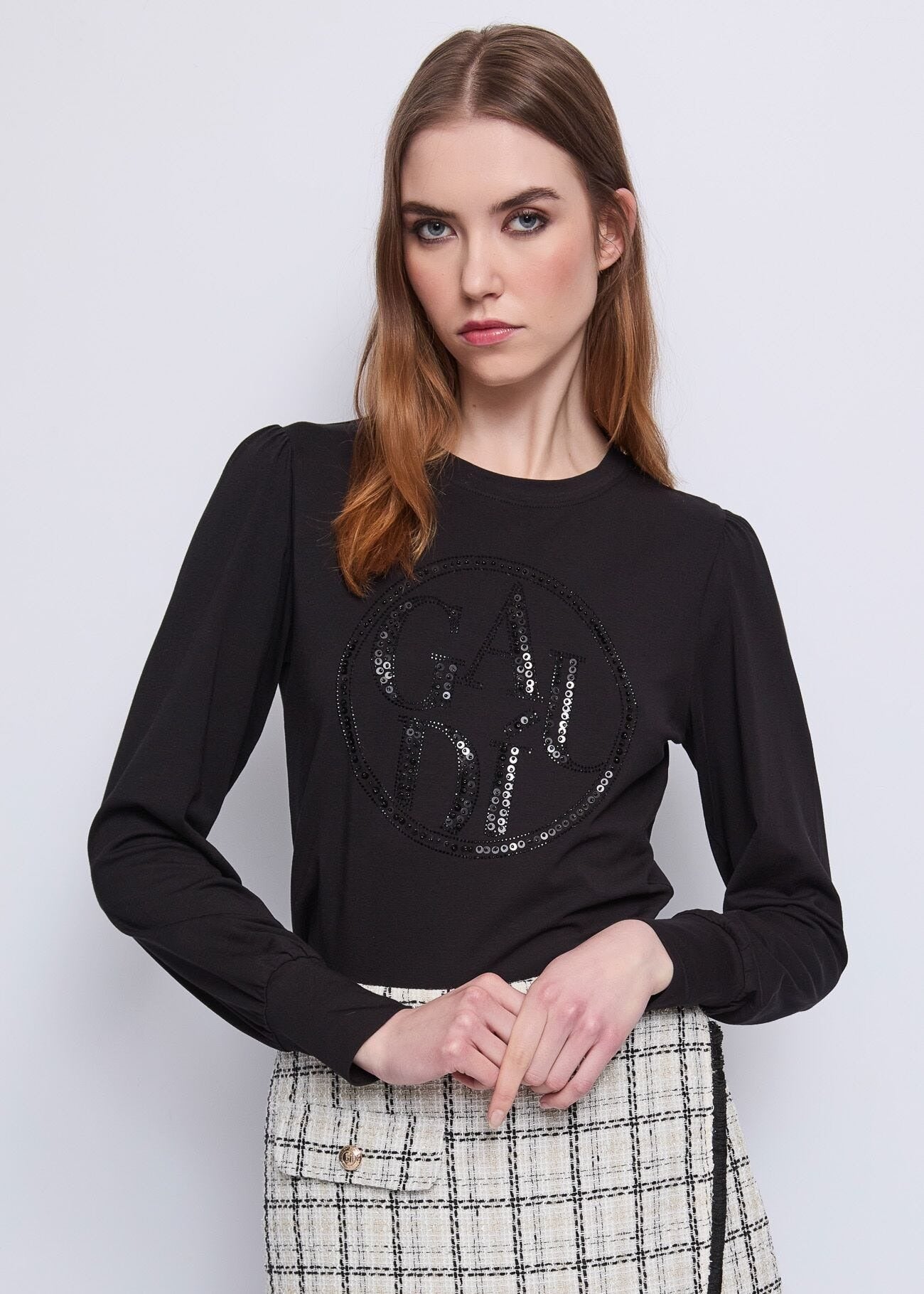 Gaudi T-shirt con Paillettes e Strass Nero