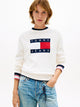 Tommy Jeans Pullover Relaxed Fit con Bandiera a Intarsio Bianco