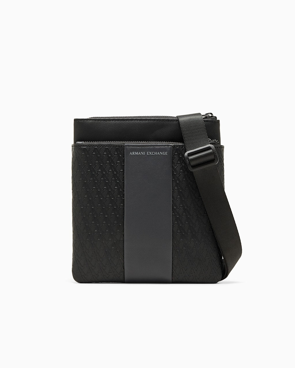 Armani Exchange Borsa a Tracolla Piatta con Banda a Contrasto e Cerniera Nero
