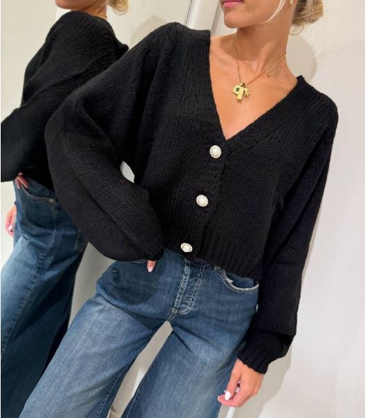 Haveone Cardigan Bottoni Gioiello Nero