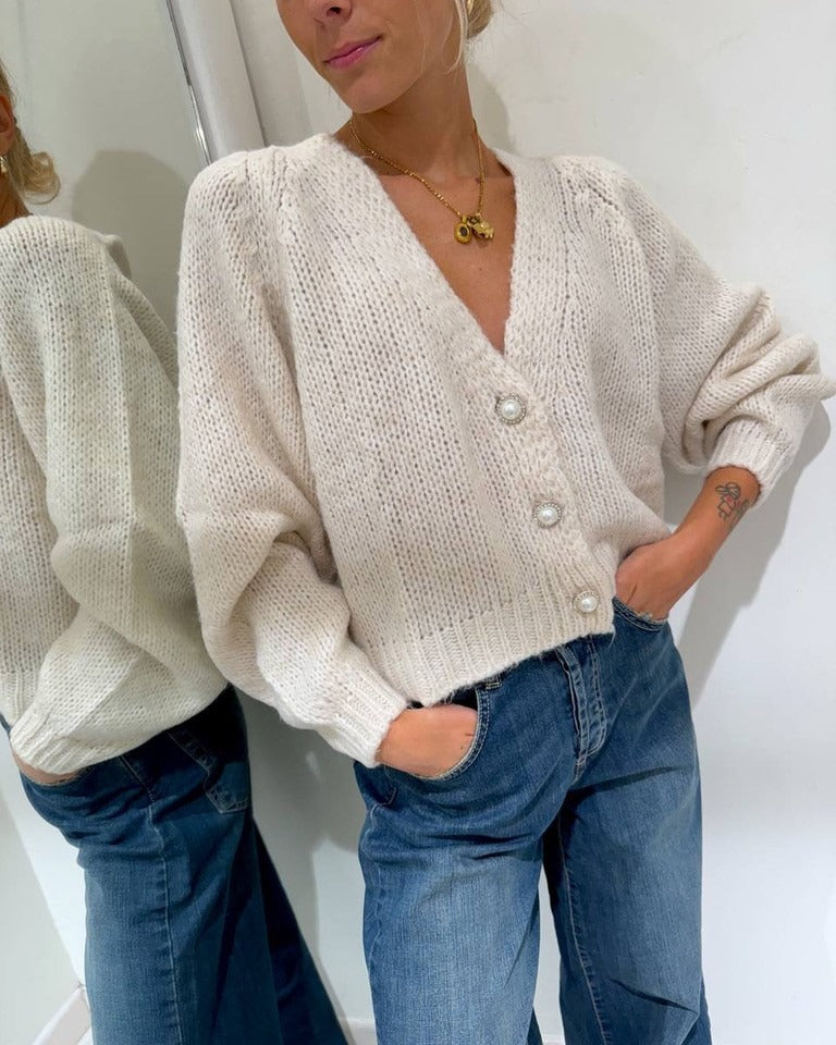 Haveone Cardigan Bottoni Gioiello Nero