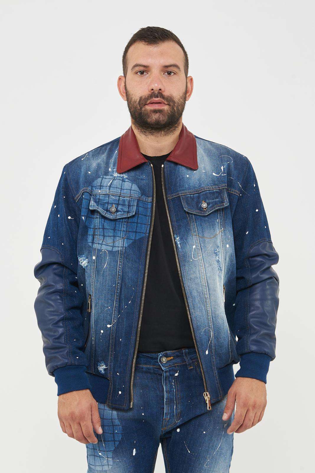 Artik Denim Giubbino in Jeans con Collo in Ecopelle