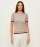 Guess T-shirt Top in Maglia con Bordi a Contrasto Beige