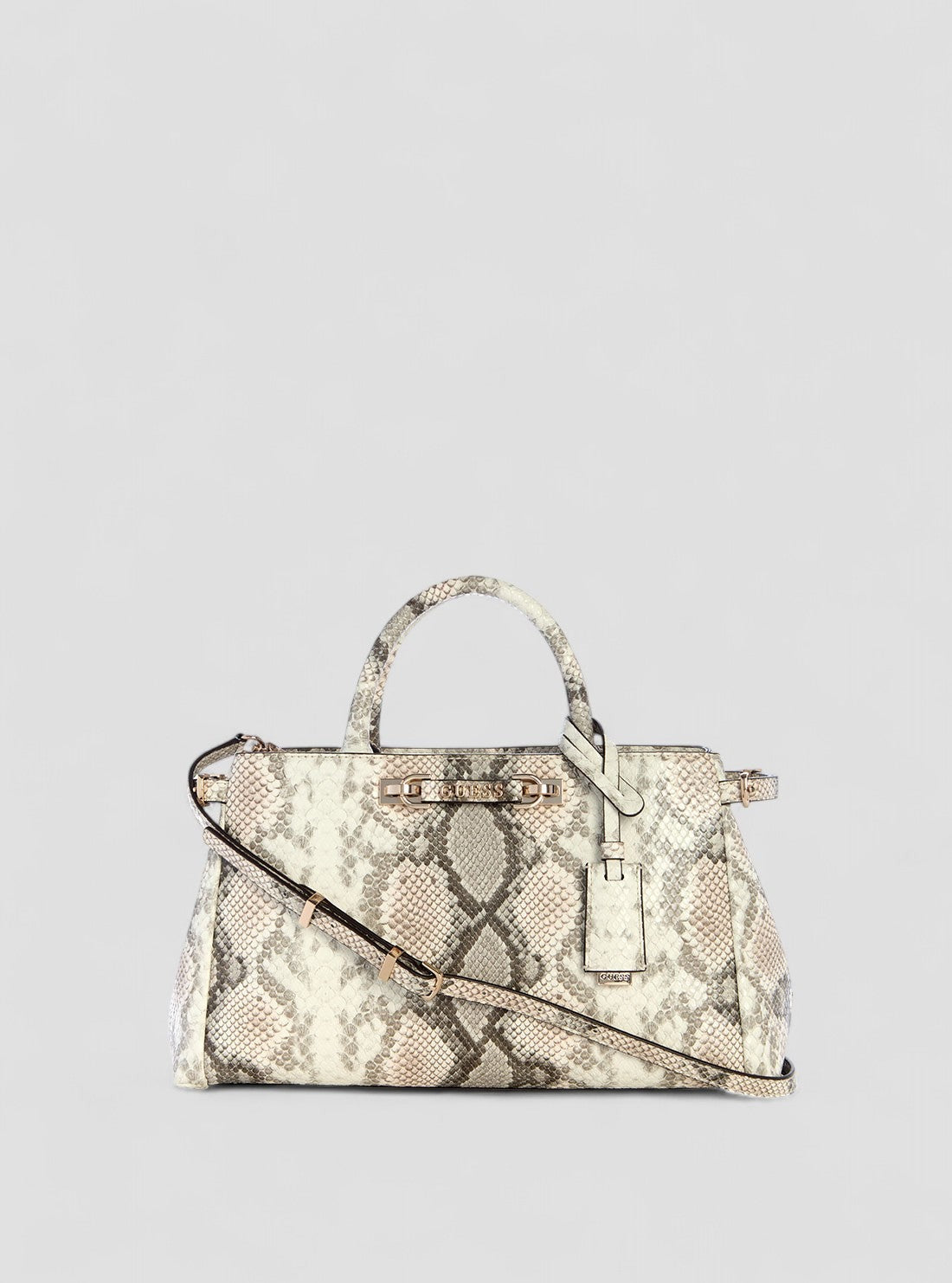 Guess Borsa a Mano con Tracolla di Lusso Lefia Stampa Serpente Bianco