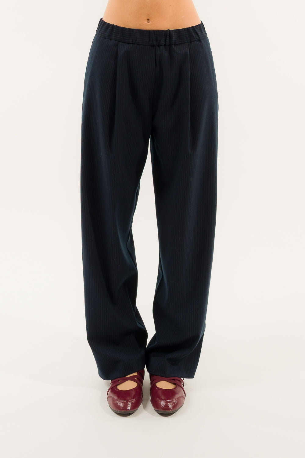 Kontatto Pantaloni Gessati Wide-Leg con Pinces Blu