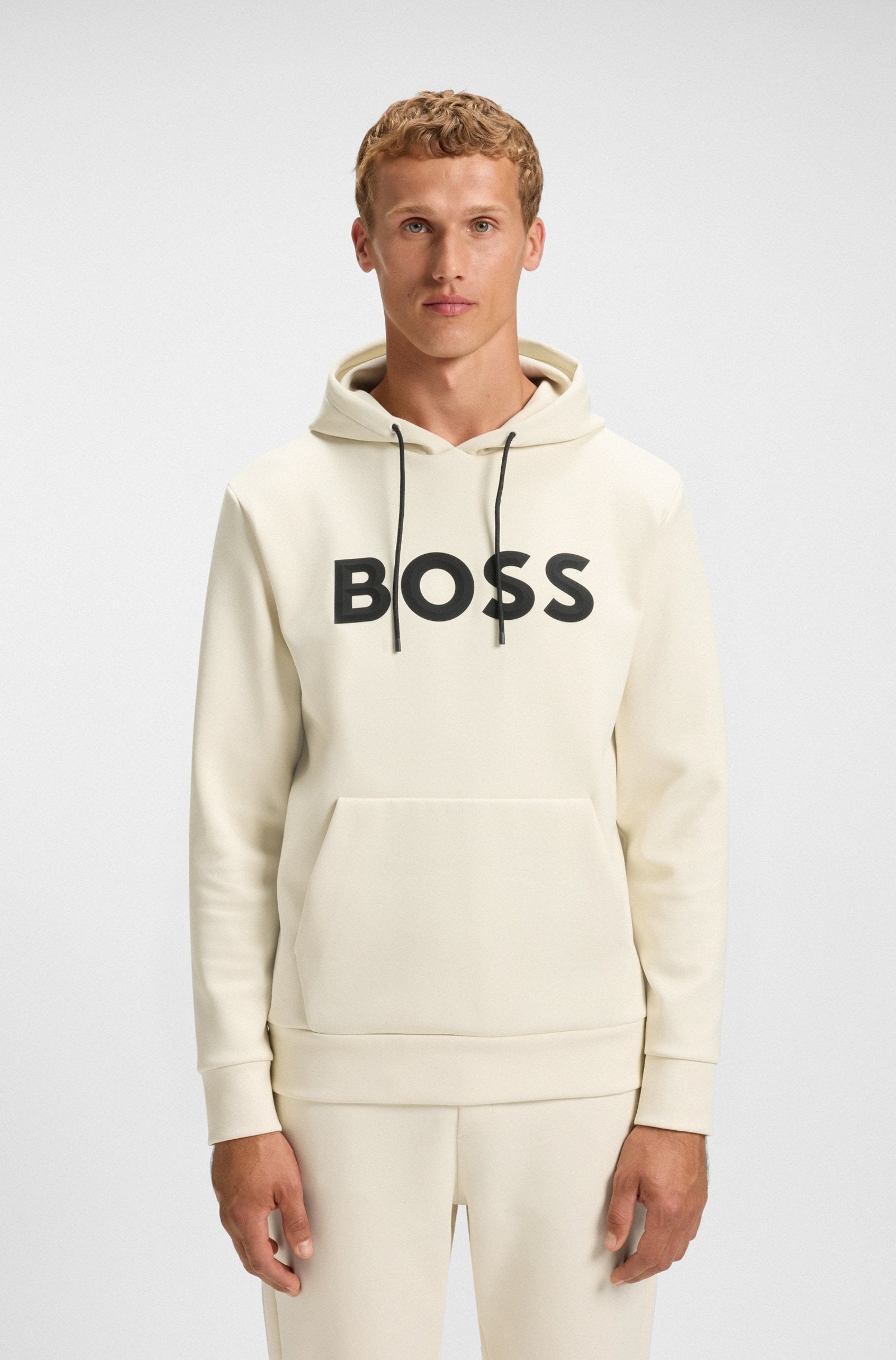 Hugo Boss Felpa con Cappuccio in Misto Cotone con Logo Sagomato