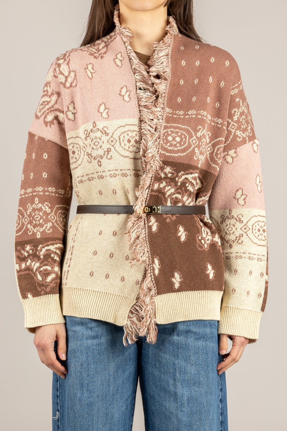 Kontatto Giacca Jacquard  con Frange Rosa