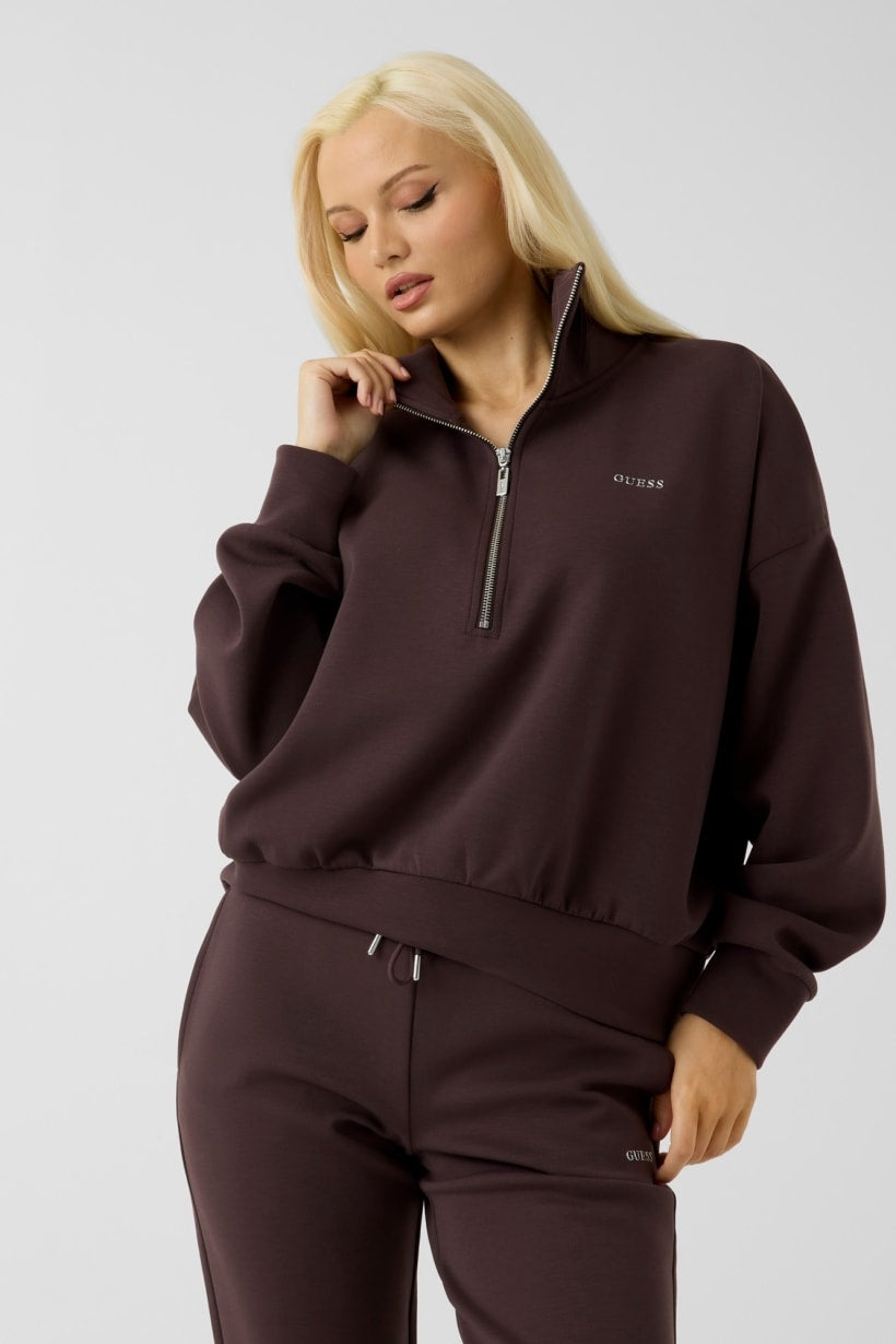 Guess Felpa con Mezza Cerniera Marrone