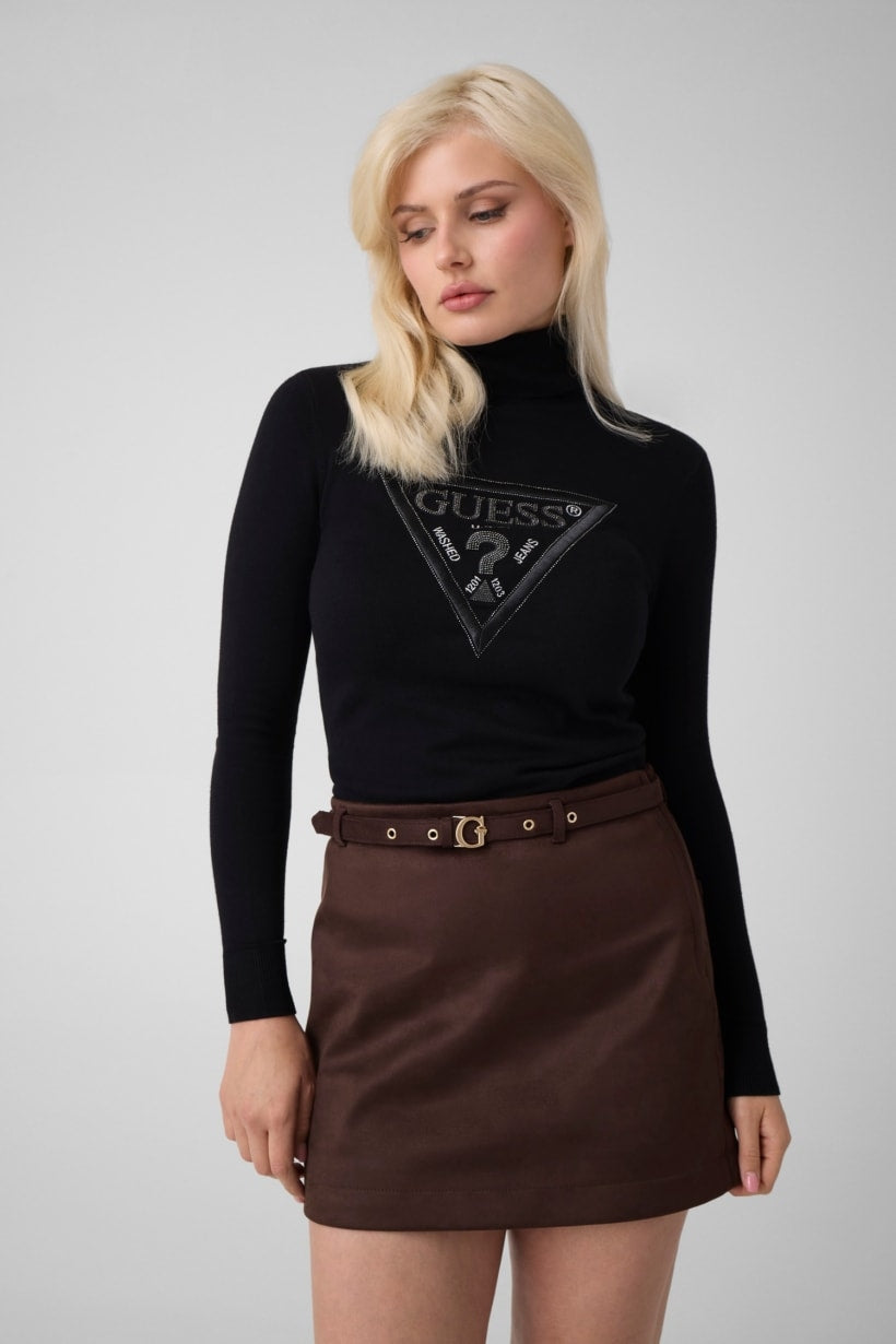 Guess Maglia con Collo Alto e Logo Nero