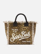 MC2 SAINT BARTH Borsa Vanity Regular in Canvas Leopardato con Dettagli Sfrangiati Marrone