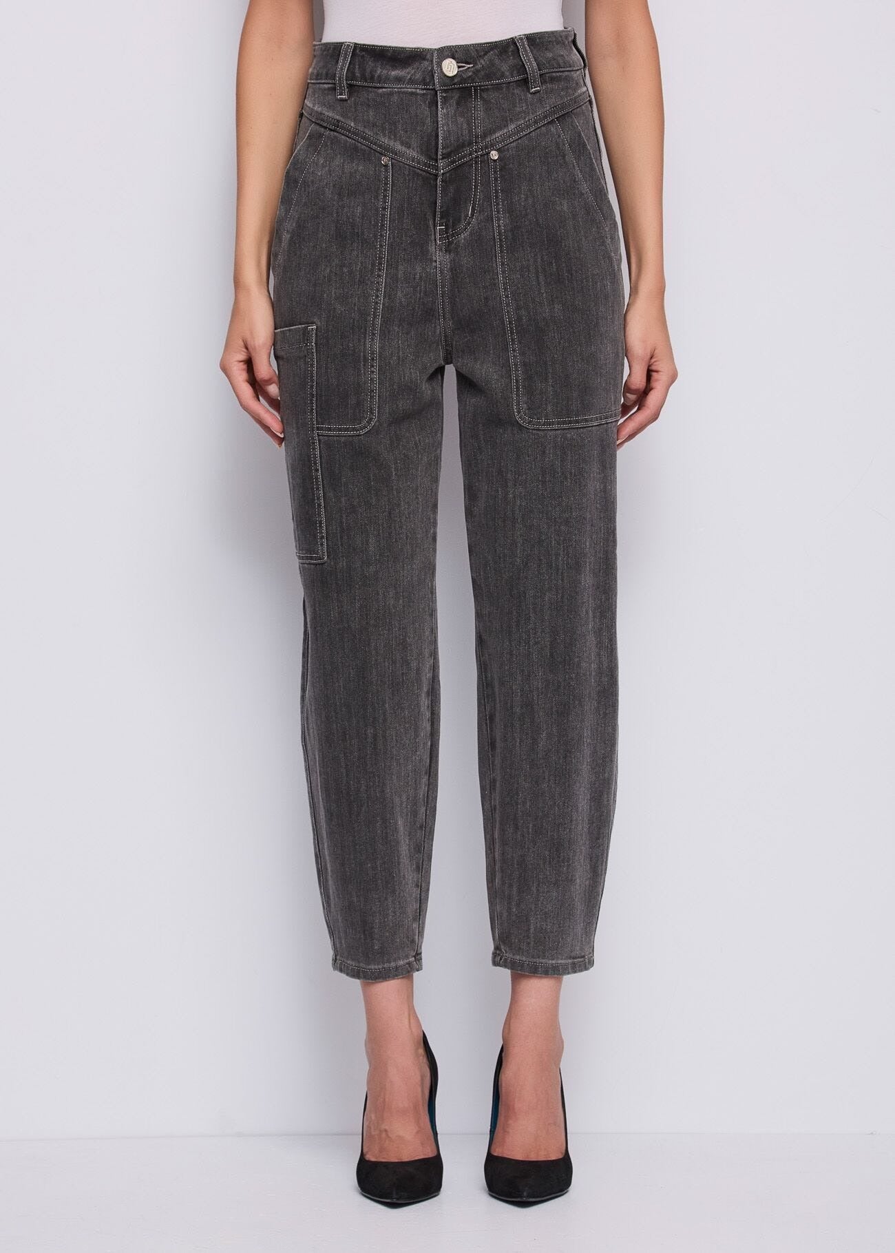 Gaudi Jeans Cropped in Cotone Used Grigio