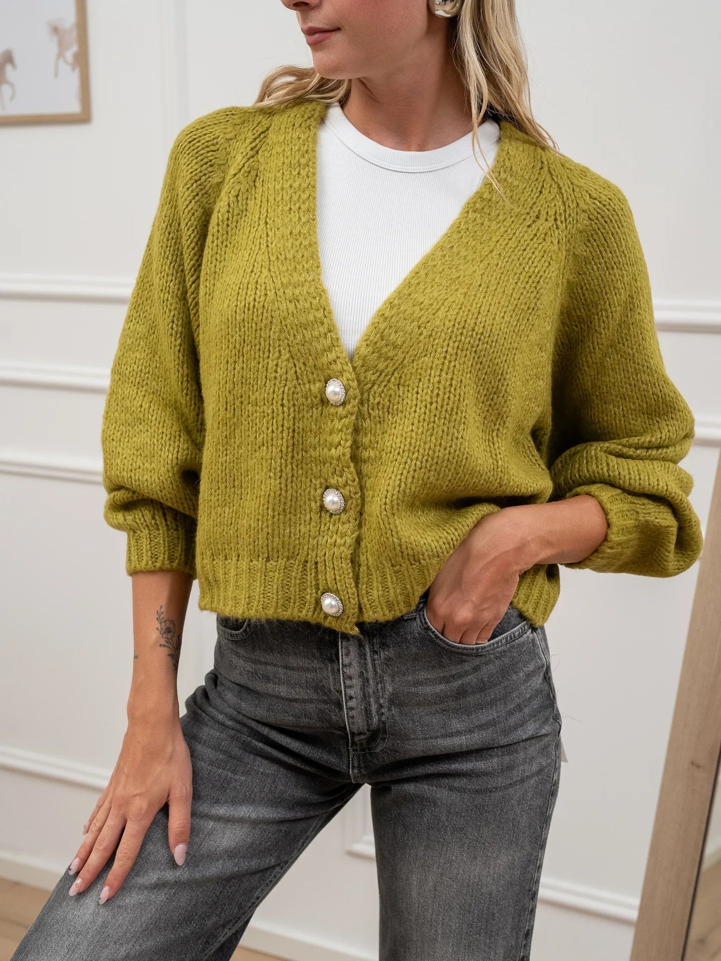 Haveone Cardigan Bottoni Gioiello Nero