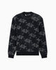 Armani Exchange Pullover Girocollo con Logo All Over e Bordi a Costine Nero