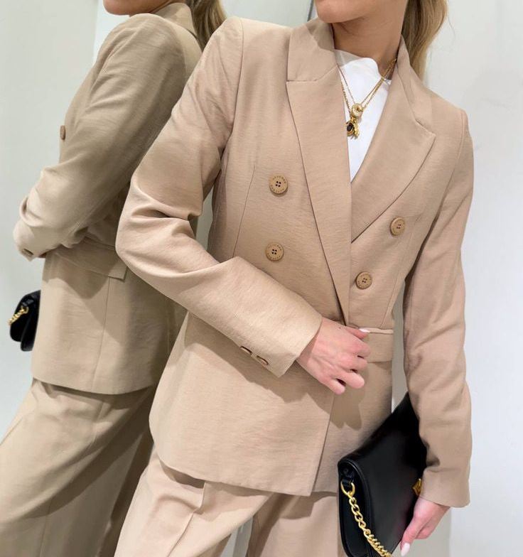 Haveone Giacca Blazer Doppiopetto Beige