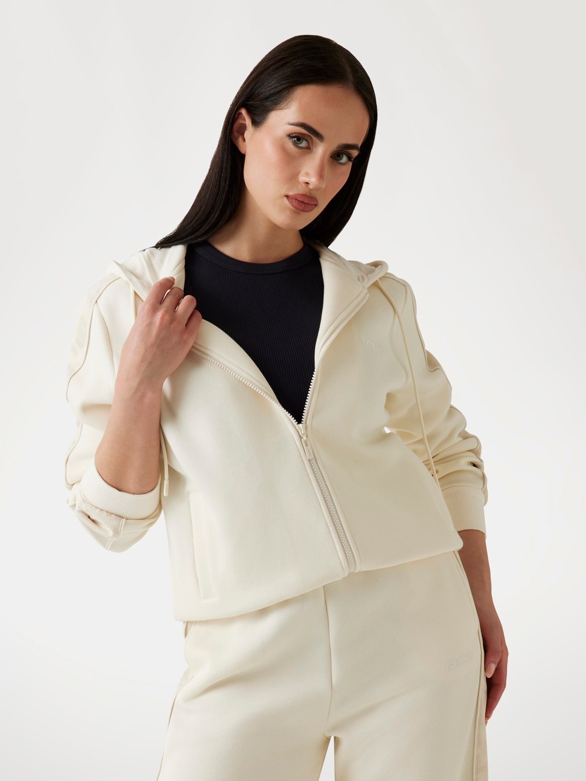 Guess Active Felpa con Cappuccio, Cerniera Intera