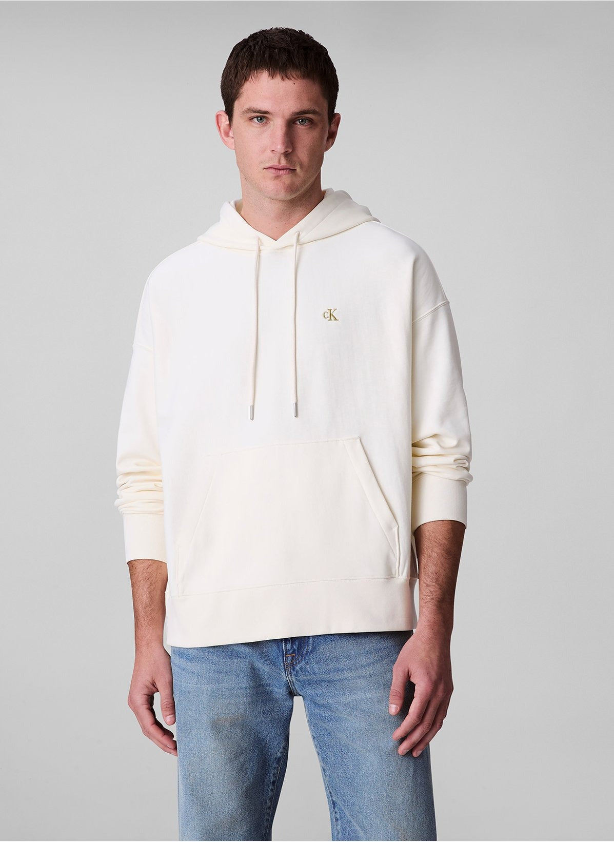 Calvin Klein Jeans Felpa con Cappuccio in Pile Taglio Rilassato di Qualità Bianco