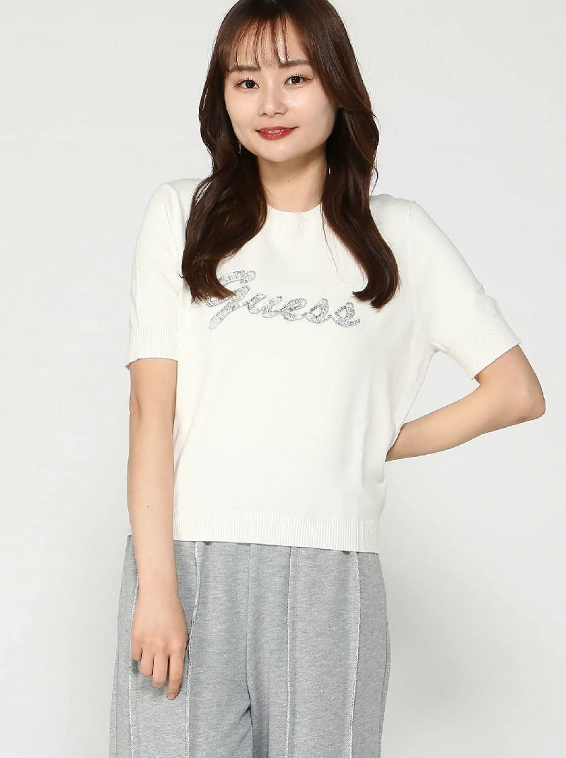 Guess Maglia con Logo Strass 
Bianco