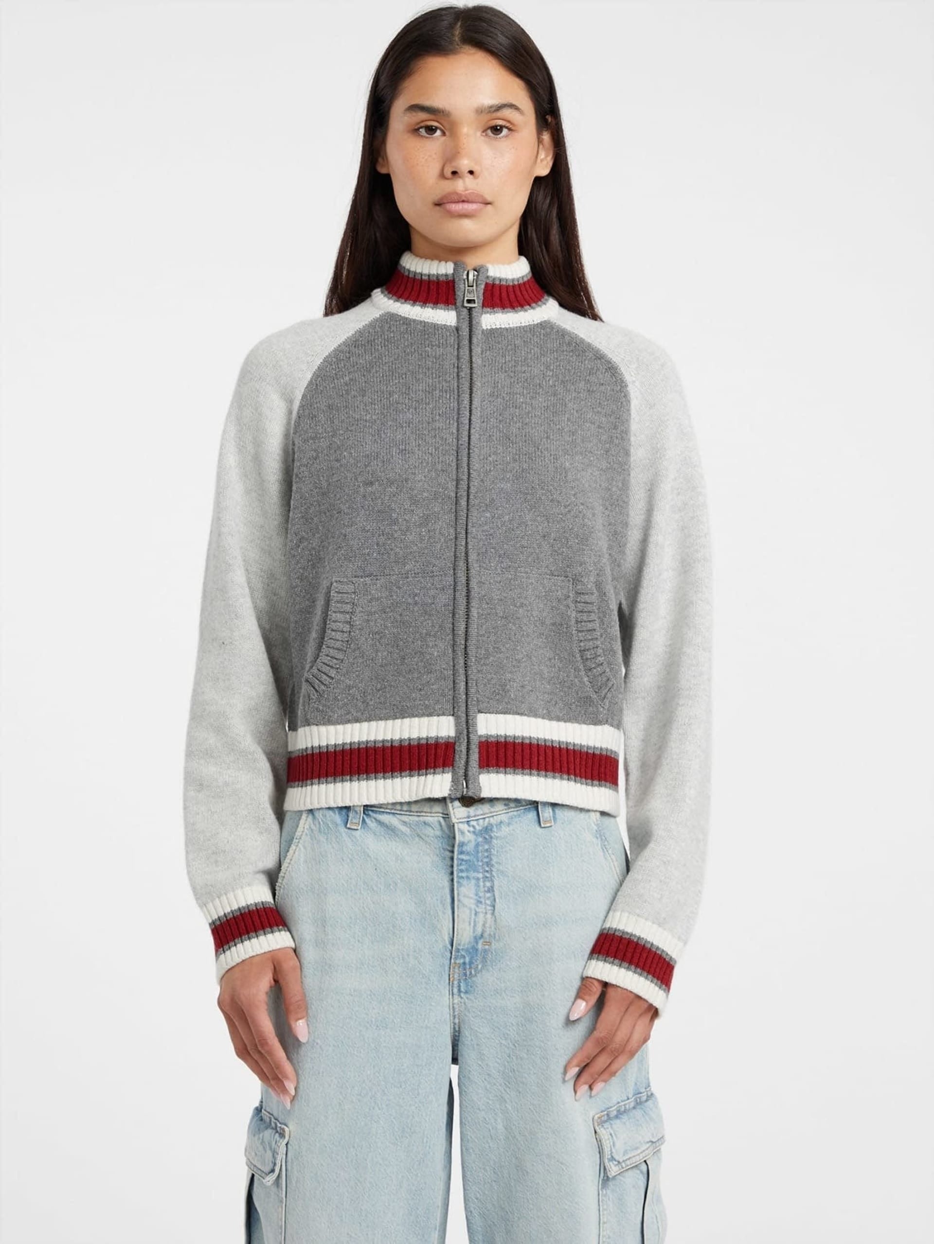 Guess Cardigan con Intarsi in Misto Lana Grigio