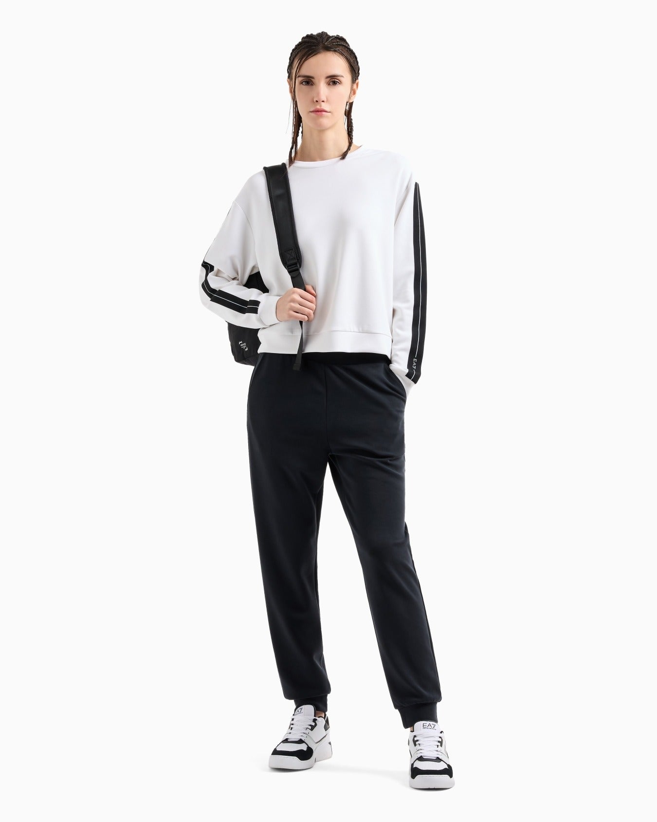 Armani EA7 Tuta Logo Series in Misto Modal Stretch Bianco\Nero