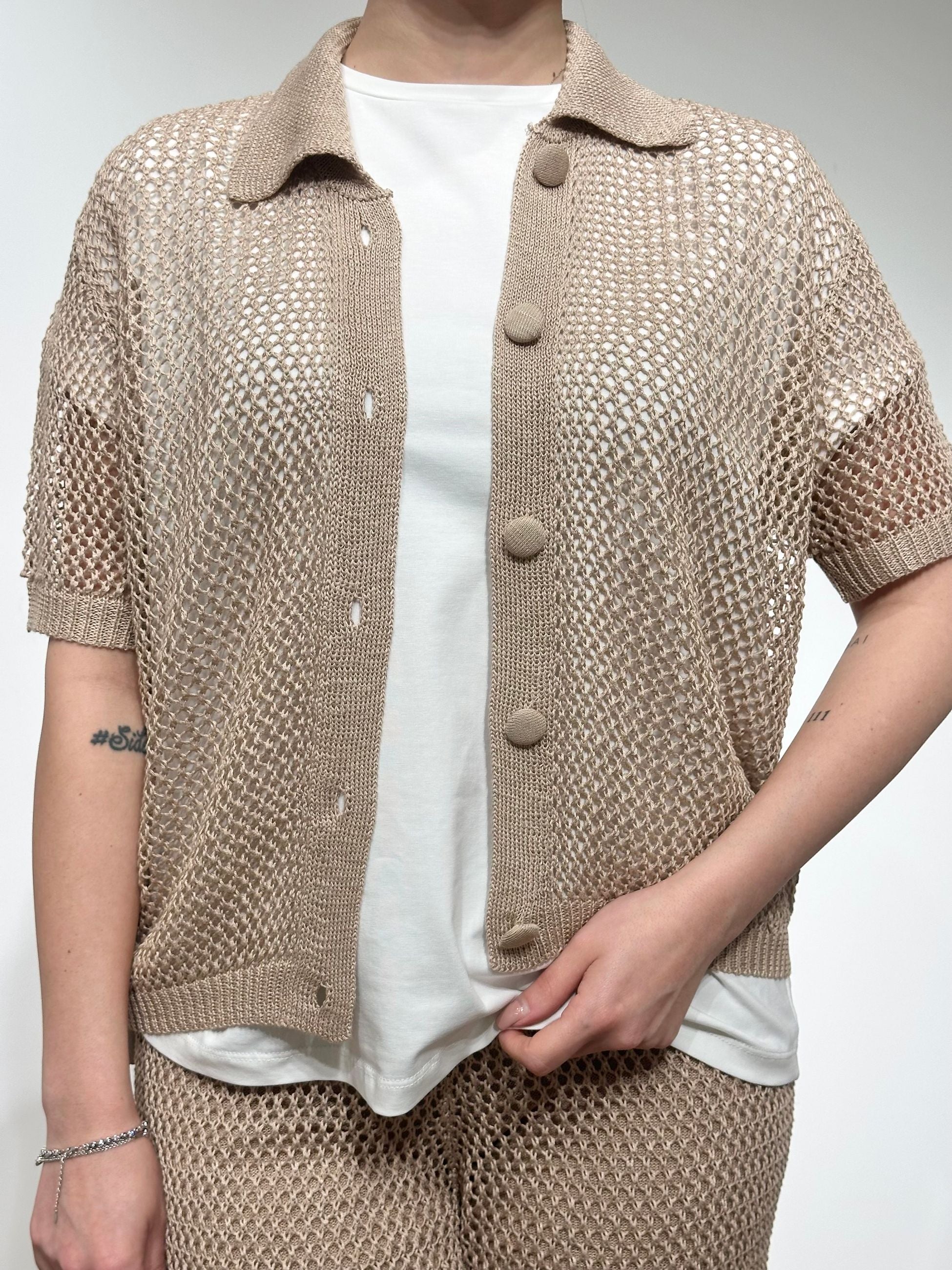 Le Streghe Cardigan con Tessuto a Rete 
Beige