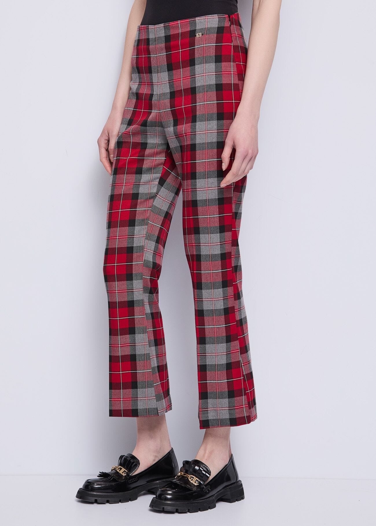 Gaudi Pantaloni Flare Cropped con Motivo Check Multicolore