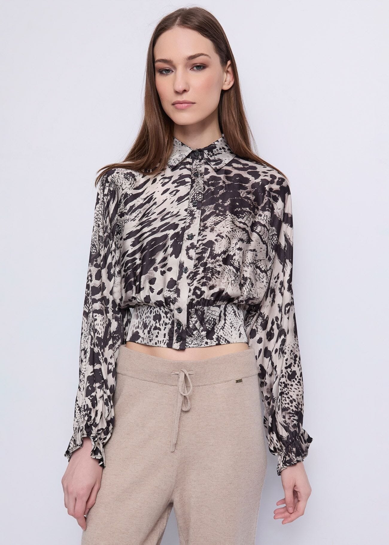 GaudI Camicia Cropped in Raso Stampato Maculato