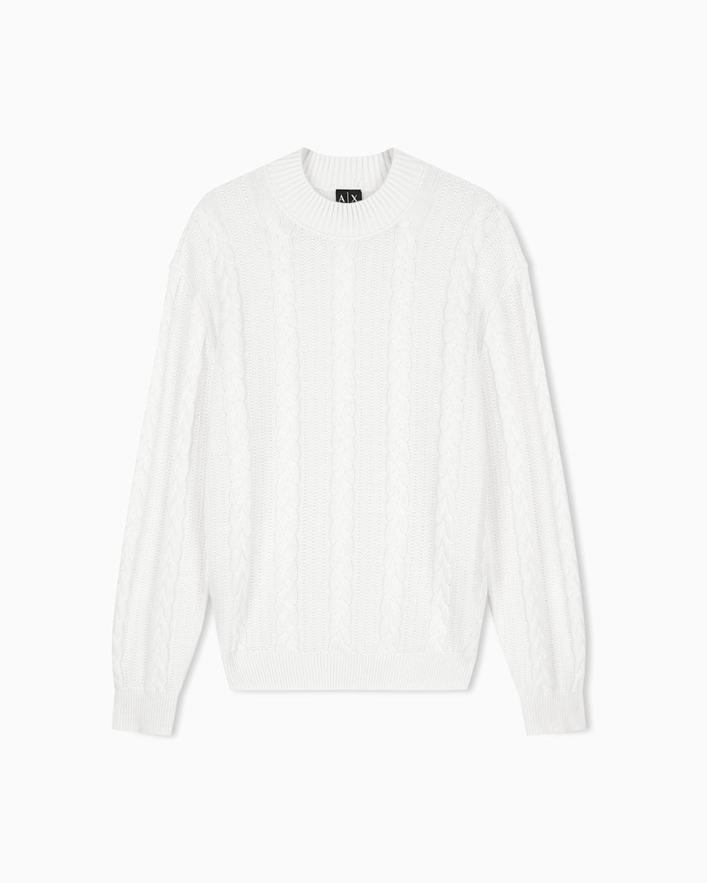 Armani Exchange Pullover Girocollo a Trecce in Misto Lana e Cotone Bianco