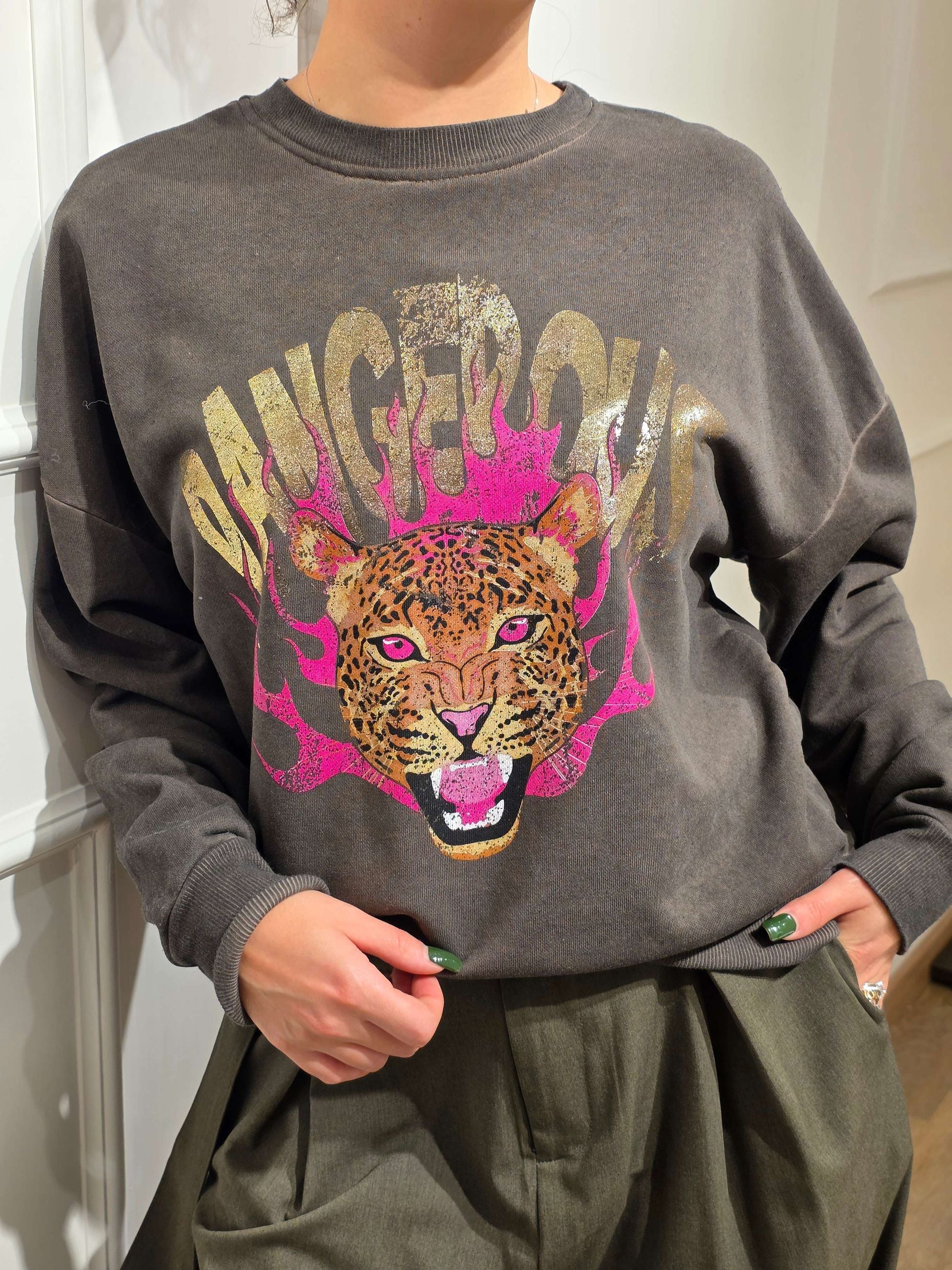 HAVEONE FELPA GIROCOLLO STAMPA DANGEROUS