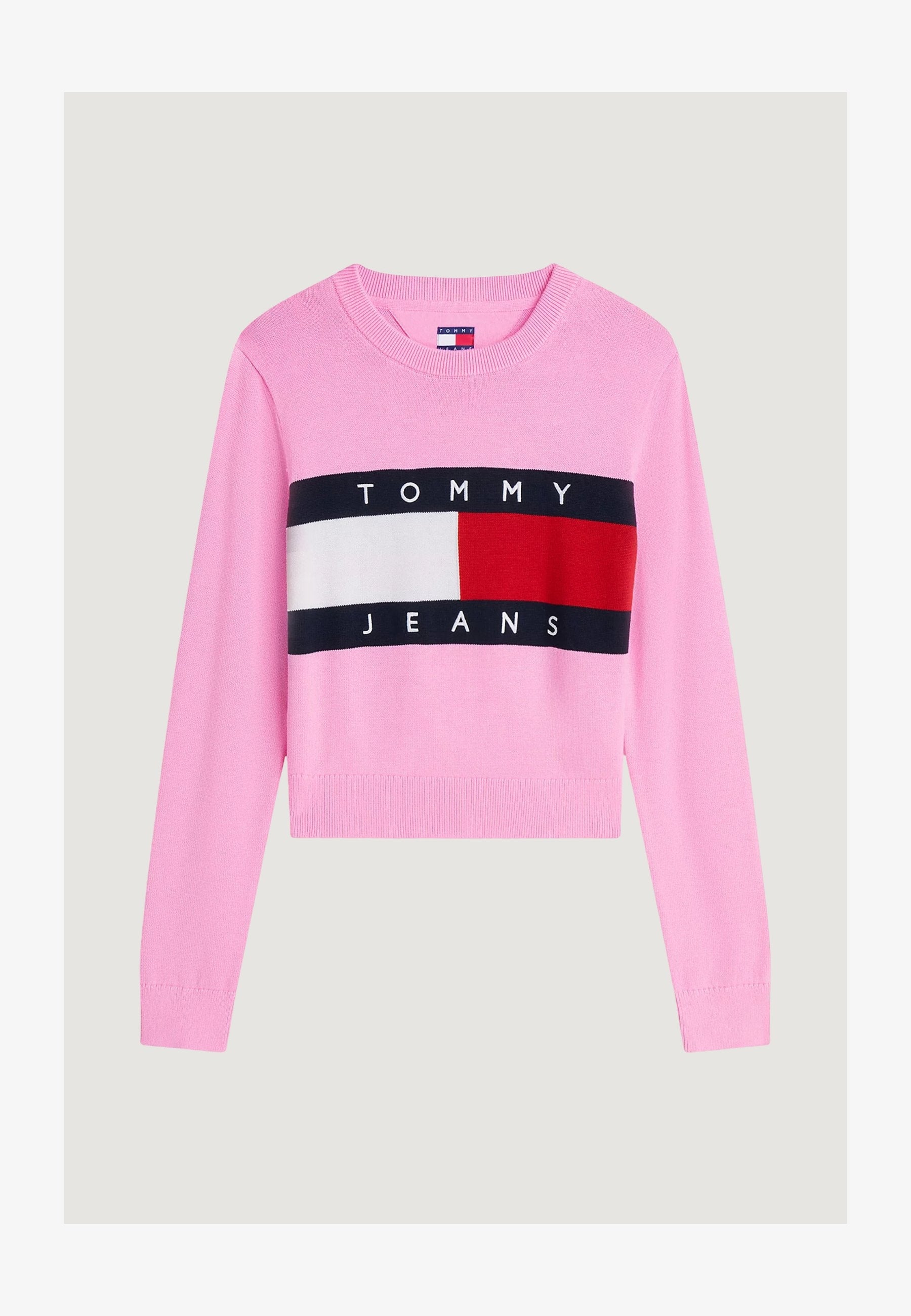 Tommy Jeans Pullover Tommy Flag con Finiture a Coste Rosa