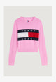 Tommy Jeans Pullover Tommy Flag con Finiture a Coste Rosa