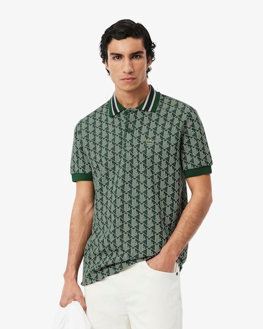 Lacoste Polo dal taglio Classico in Jacquard con Monogramma Verde