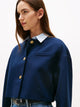 Tommy Hilfiger Blazer Crop Senza Colletto con Bottoni Dorati Blù
