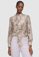 Gaudi Jeans Camicia Animalier con Ruches dal Fit Leggero Beige