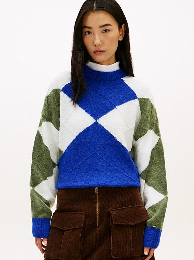 Tommy Hilfiger Pullover Oversize a Rombi in Misto Alpaca