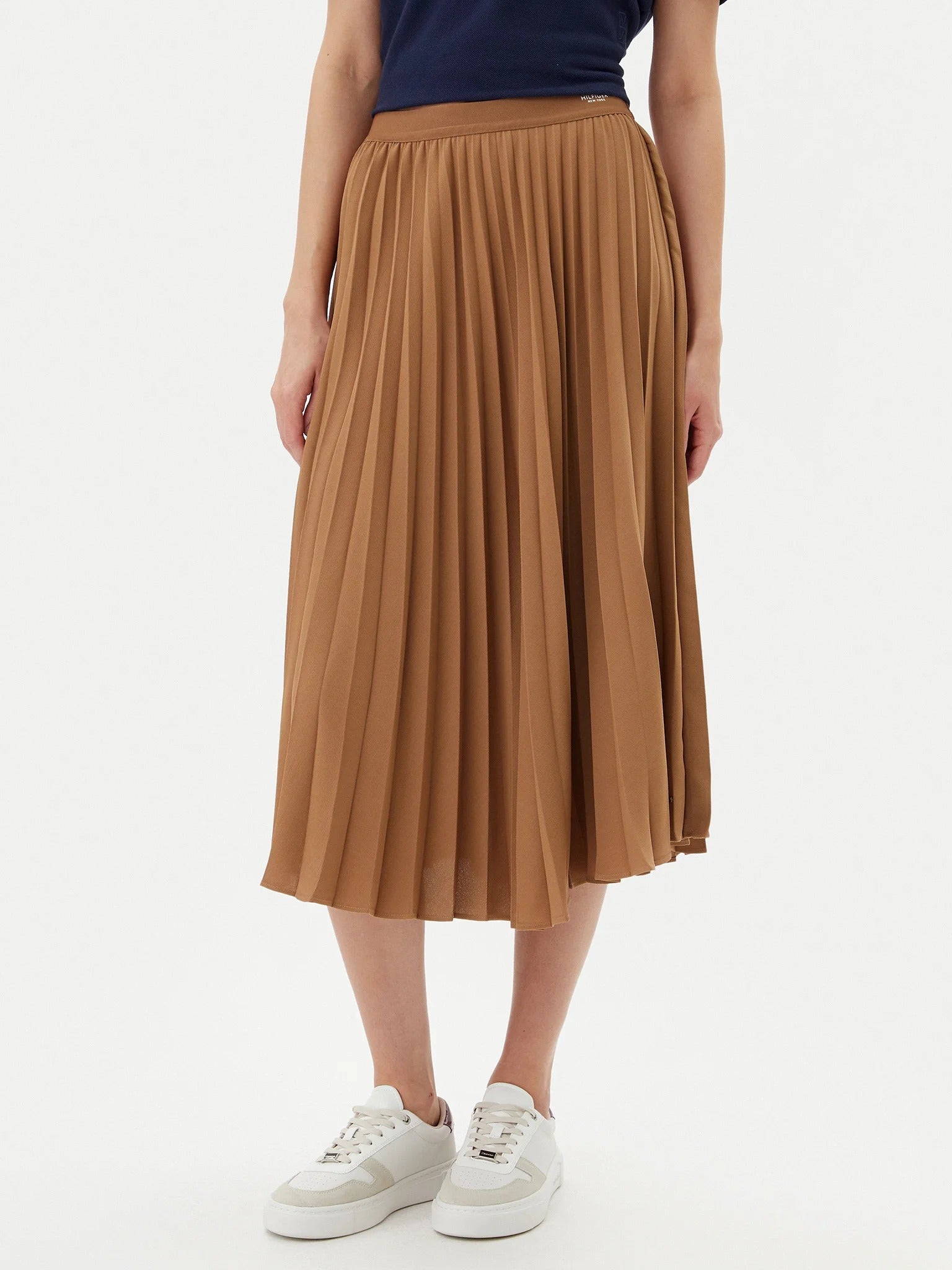 Tommy Hilfiger Gonna Midì Plissettata con Logo in Vita